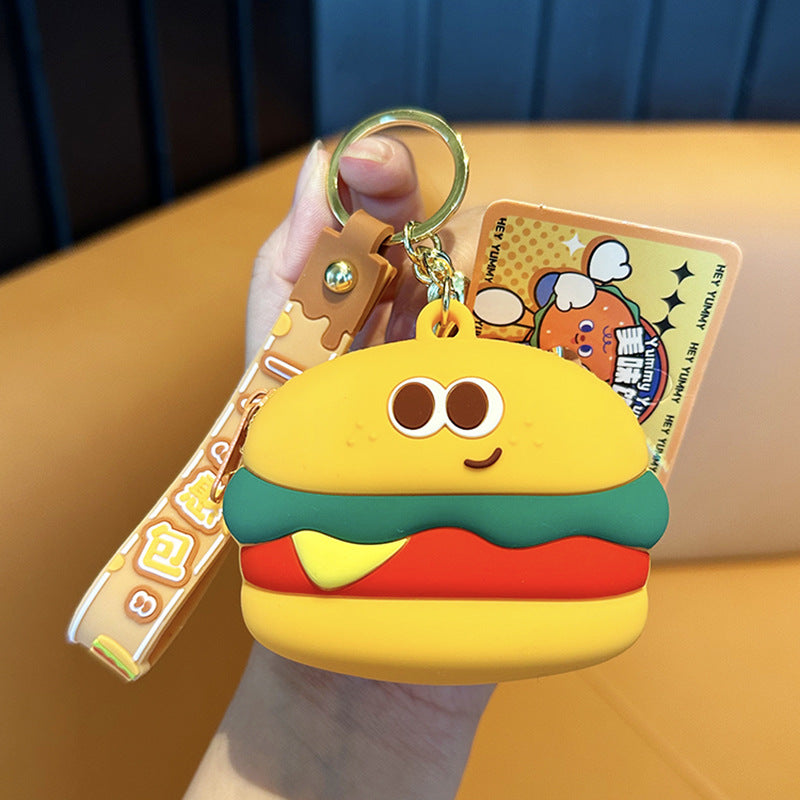 Llavero de monedas de monedas de hamburguesas de silicona de silicona al por mayor